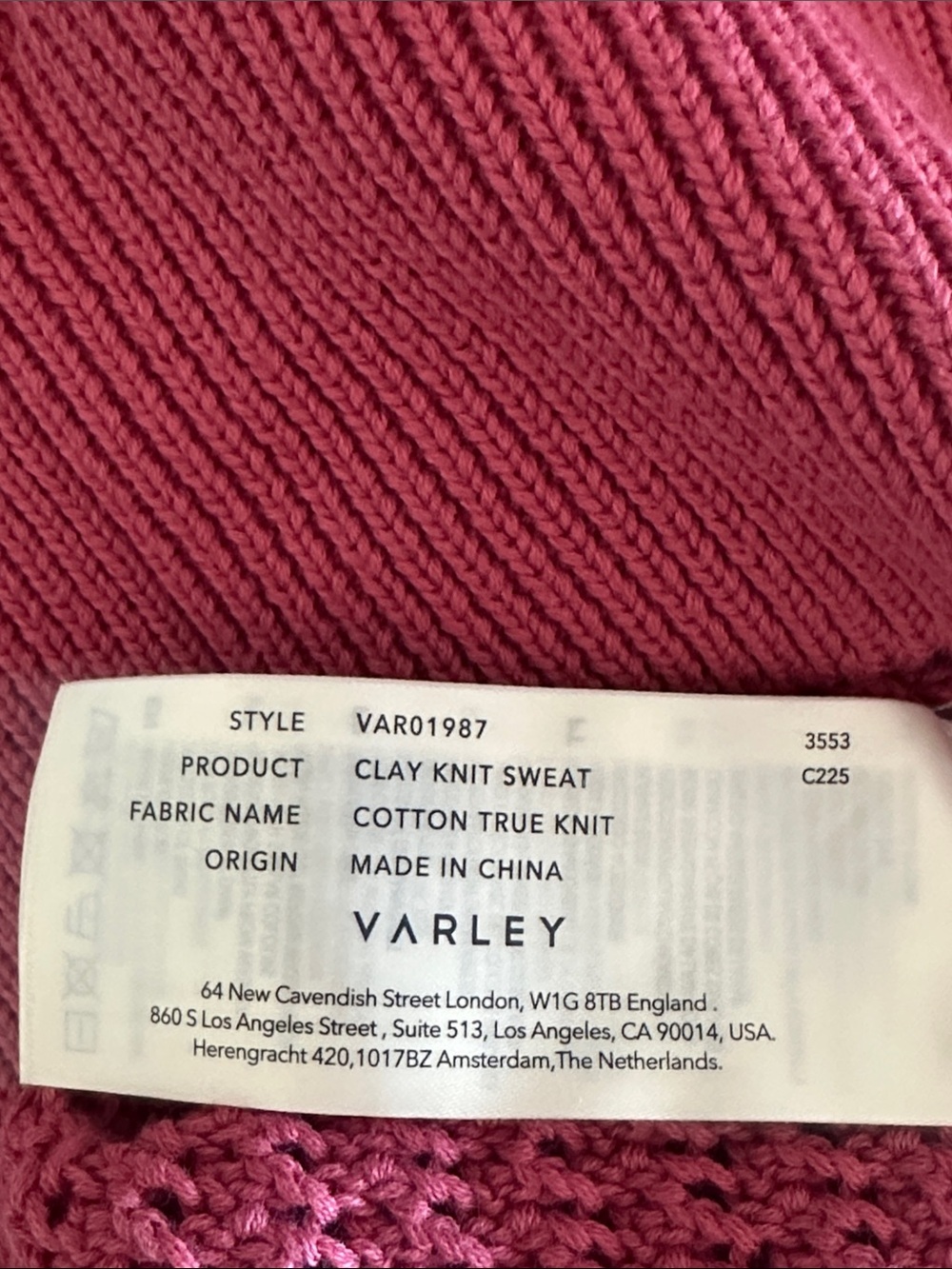 VARLEY Womens Clay Open Stitch Cotton Sweater in Rose Wine Size XS Lightweight - Picture 10 of 11
